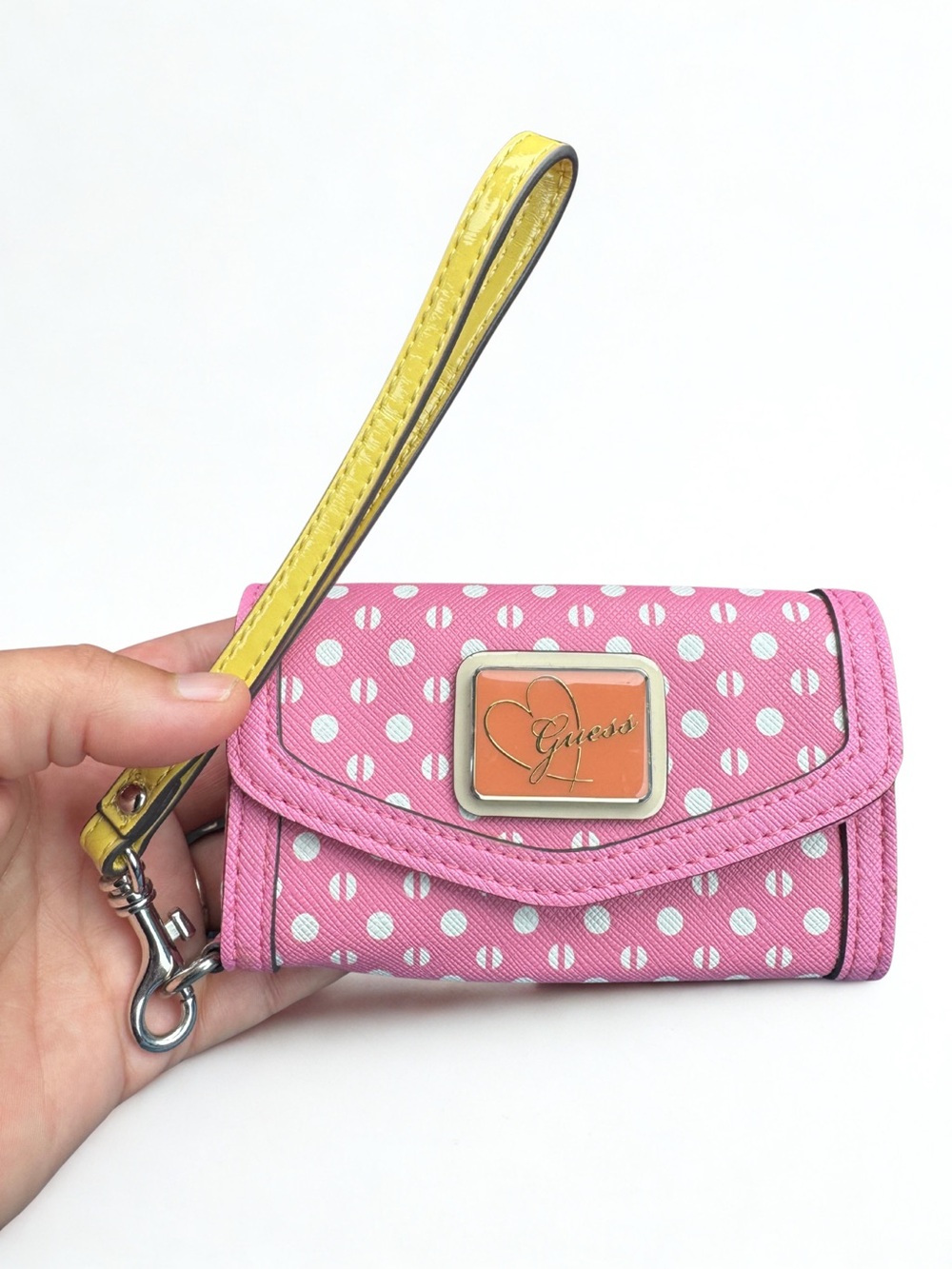Guess Pink Polka Dot Y2K wallet with wristband